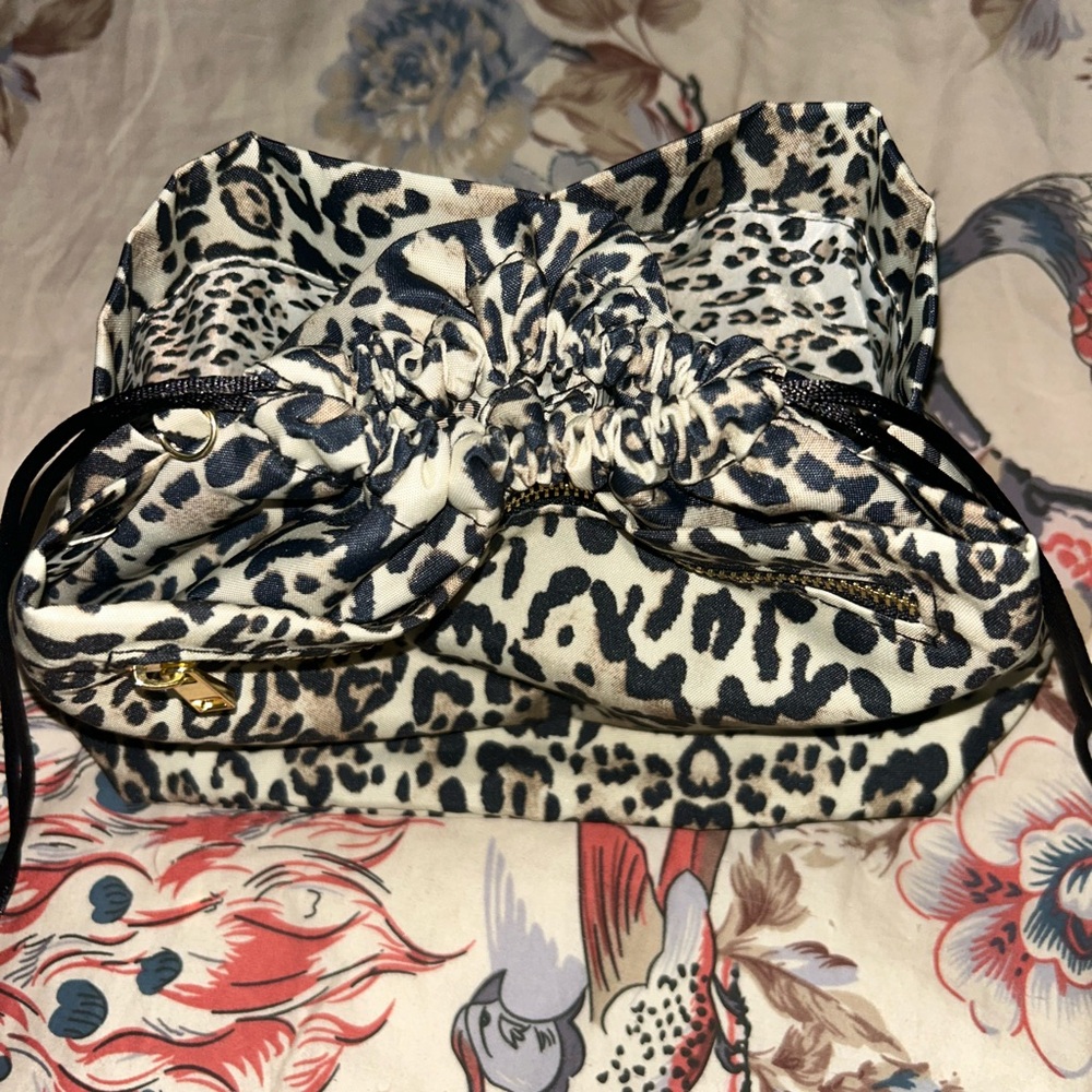 Chico's Black and White Cosmetic Bags with Bold Leopard Print